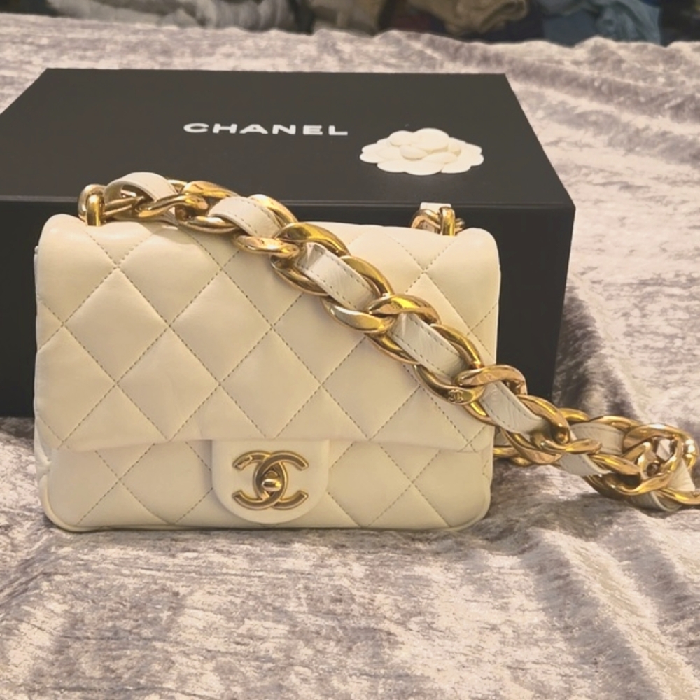 CHANEL  Flap Funky Town White Quilted Leather